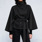 Women's Mandarin Collar Coat with Slanted Button Row
