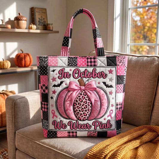 Pink October Pumpkin Handmade Tote Bag