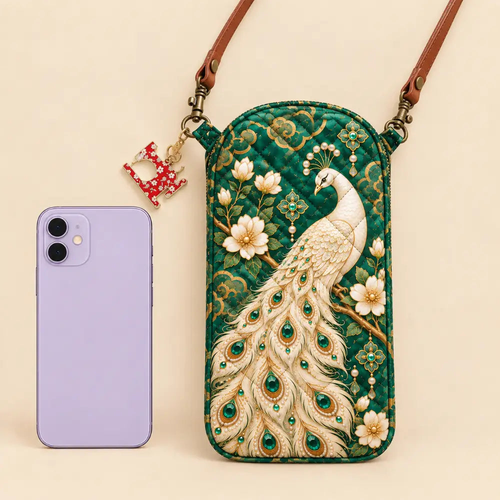 White Peacock Quilted Slim Phone Crossbody Bag
