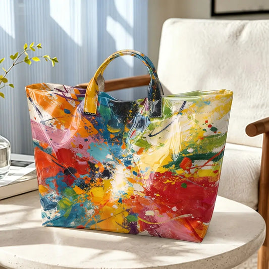 Colorful Abstract Oil Print PVC Tote Bag