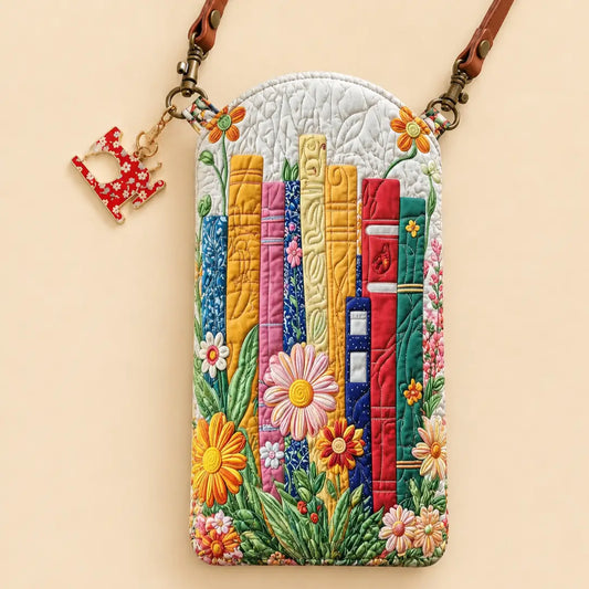 Floral Bookshelf Quilted Slim Phone Crossbody Bag