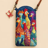 Colorful Funny Chicken Group Quilted Slim Phone Crossbody Bag