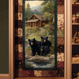 Black Bear Family Cabin Forest Rustic Quilted Door Cover