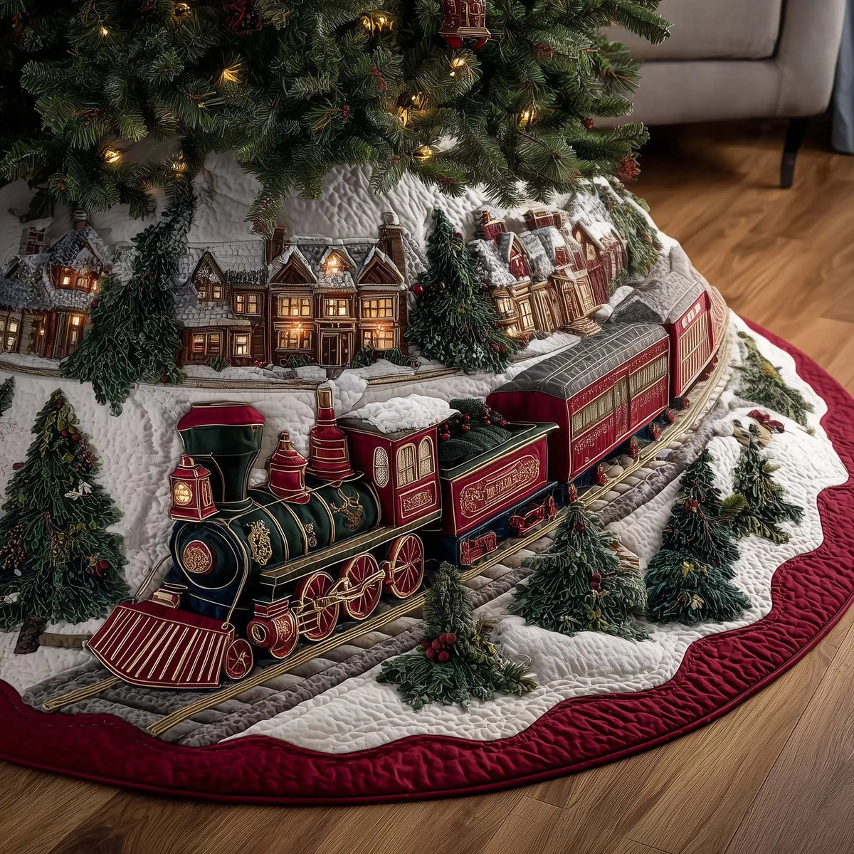 Yuletide Express Quilted Tree Skirt