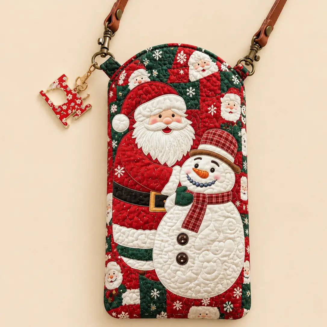 Santa & Snowman Quilted Slim Phone Crossbody Bag