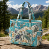 Ocean Turtle & Seashell Multiple Pockets Quilted Tote Bag