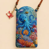 Blue Octopus Quilted Slim Phone Crossbody Bag