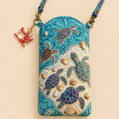Sea Turtles & Seashells Quilted Slim Phone Crossbody Bag