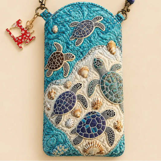 Sea Turtles & Seashells Quilted Slim Phone Crossbody Bag