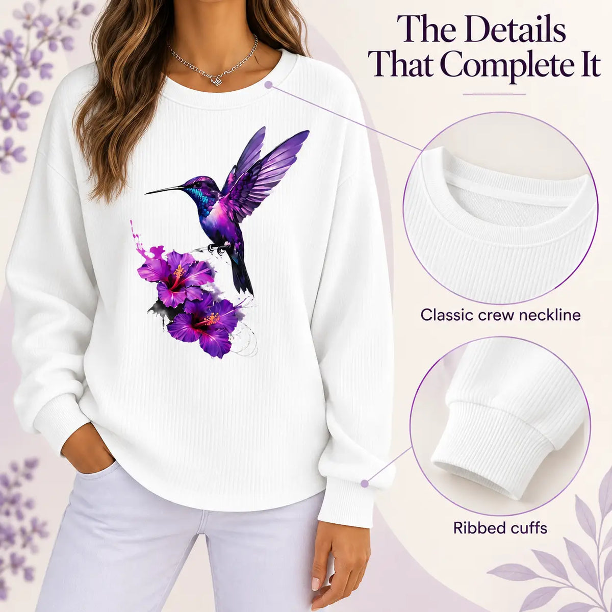 Women's Hummingbird Flower Art Print Casual Sweatshirt