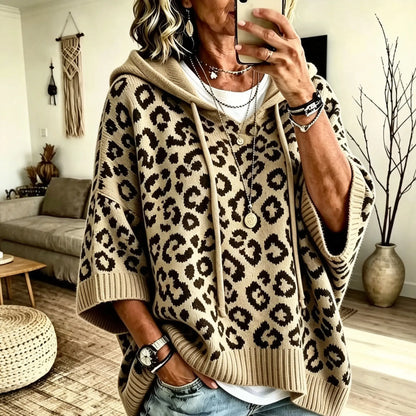 Comfortable And Casual Leopard-print Knitted Hoodie