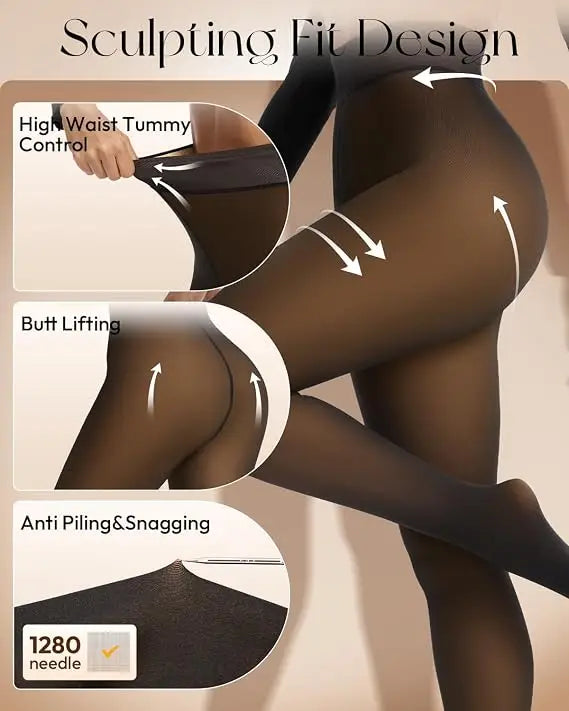 Women's Fleece Lined Tights Body Slimming Leggings Sheer Fake Translucent