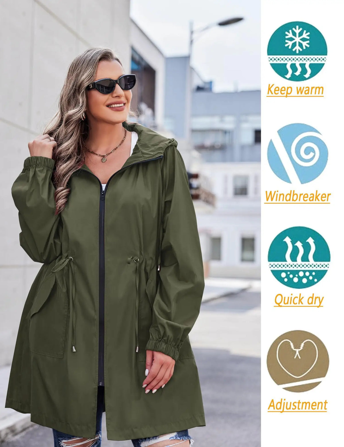 Women's Lightweight Waterproof Rain Coat with Hood