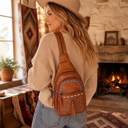 2-Way Wear Sling Boho Western Print Convertible Backpack
