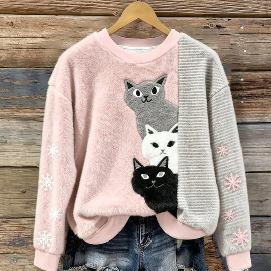 Cute Cat Flannel Cozy Plush Sweatshirt