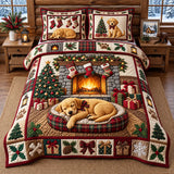 Sleeping Golden Puppy Quilted Bedding Set