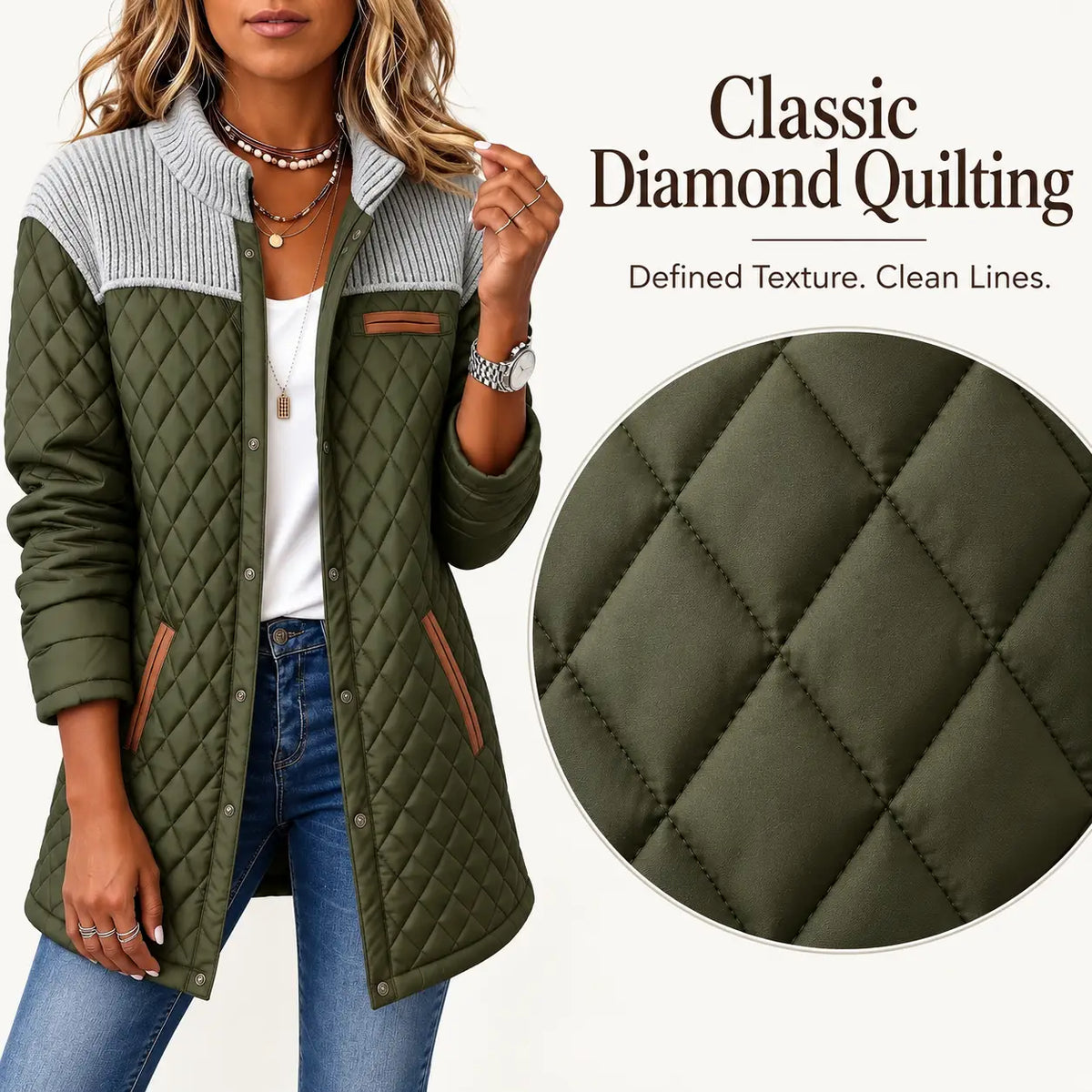 Women's Casual Color Blocked Cotton Padded Jacket