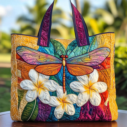 Plumeria Dragonfly Handmade Tote Bag