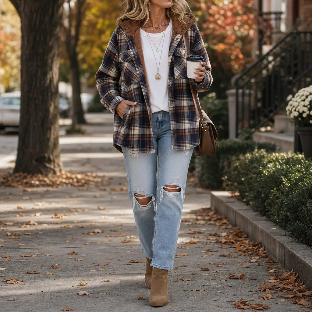 Sherpa-Lined Plaid Flannel Shacket
