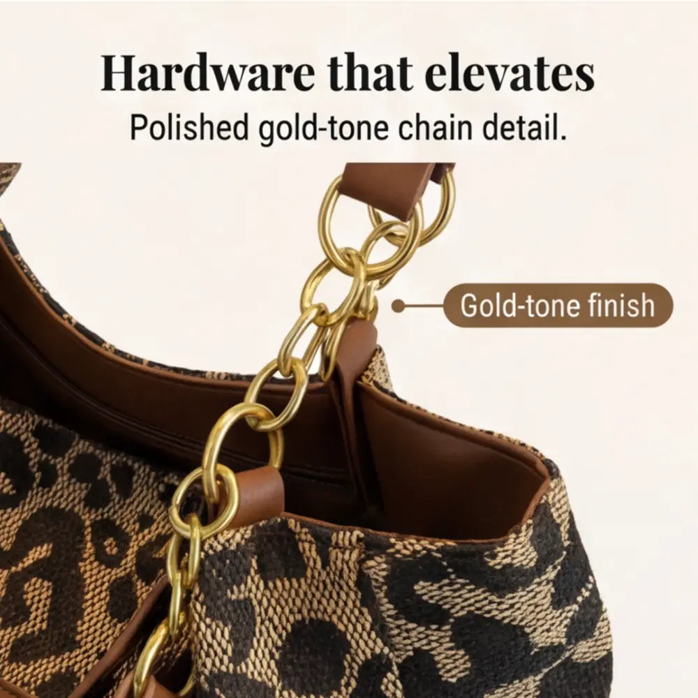 Leopard Print Tote with Chain Detail