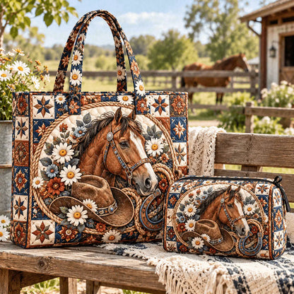 2pcs Horse Head Quilted Tote Bag Set