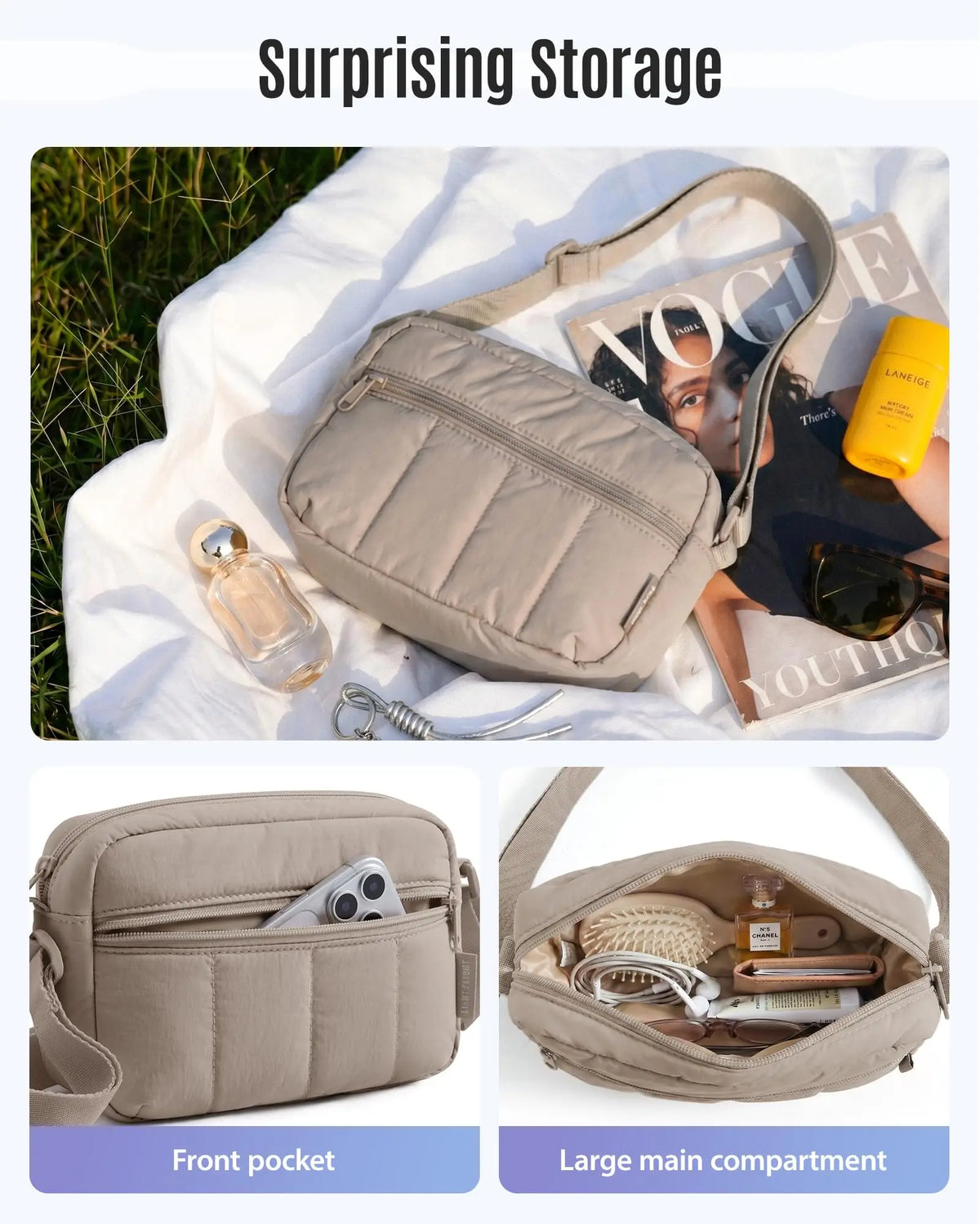 Nylon Lightweight Puffer Crossbody Bag for Women