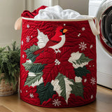 Poinsettia Cardinal Quilted Laundry Basket