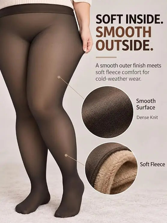 Women's Fleece Lined Tights Body Slimming Leggings Sheer Fake Translucent