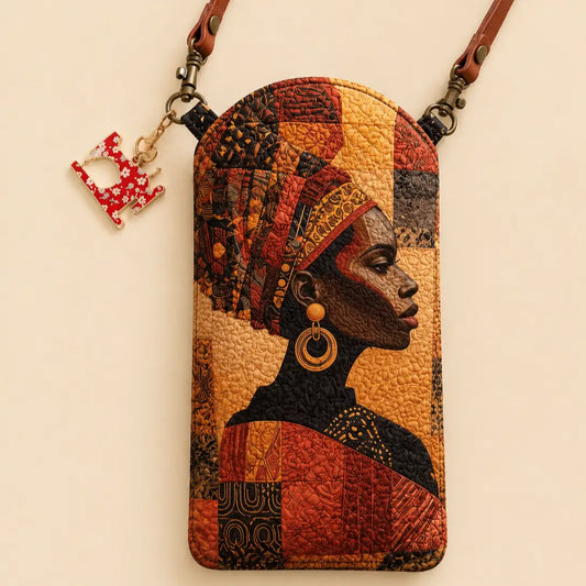 African Portrait Quilted Slim Phone Crossbody Bag
