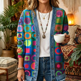 Colorful Geometric Circle Print 3D Digital Printing Denim Shirt