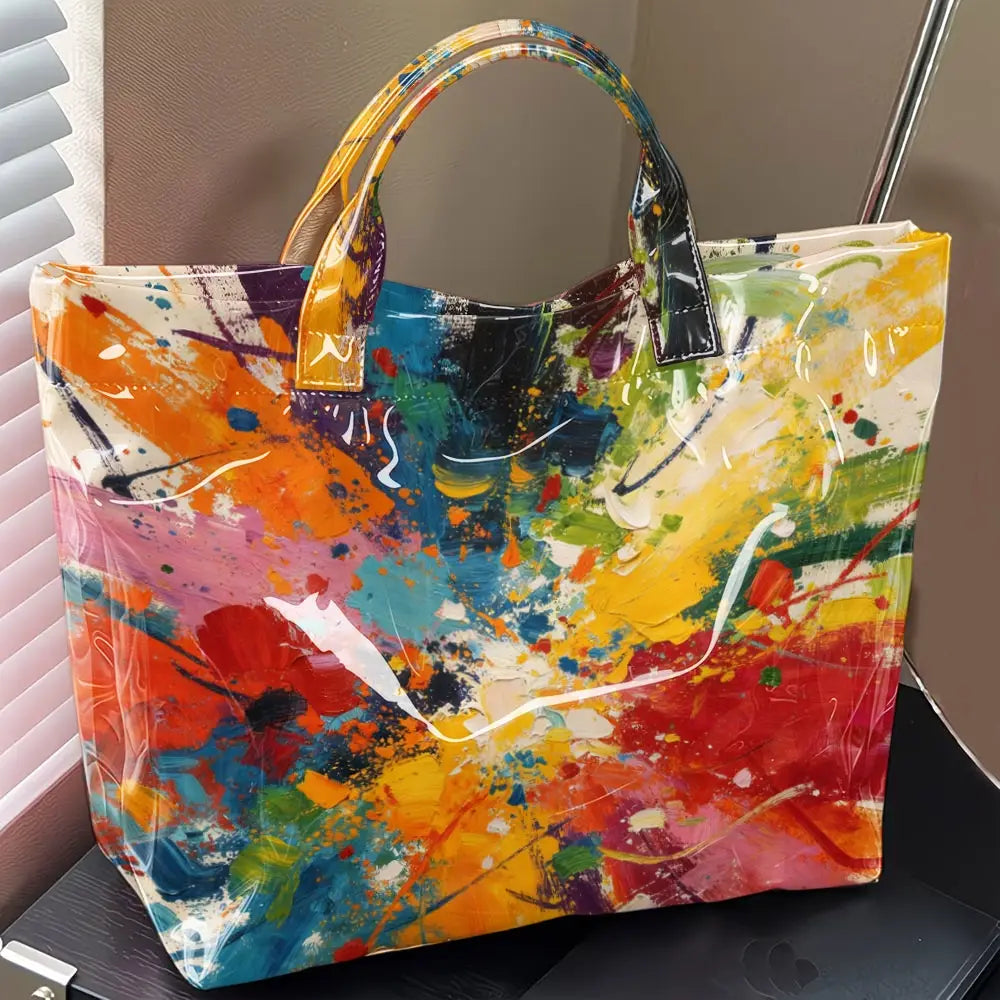 Colorful Abstract Oil Print PVC Tote Bag