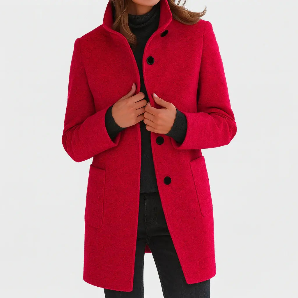 Women's Button-Front Stand Collar Fall Coat