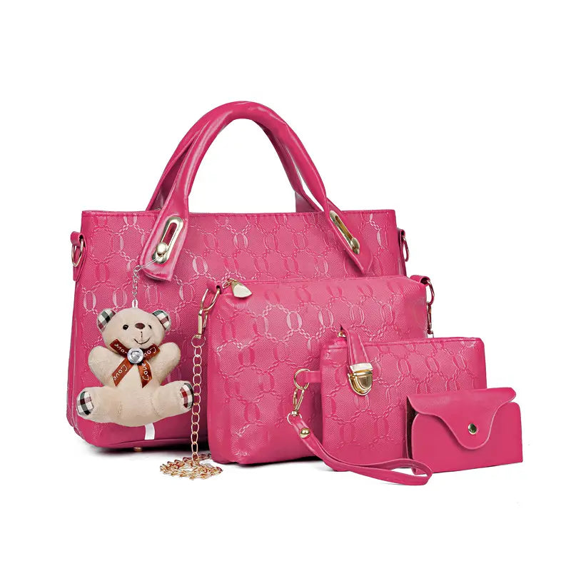 4-Piece PU Leather Tote Crossbody Matching Handbag Set