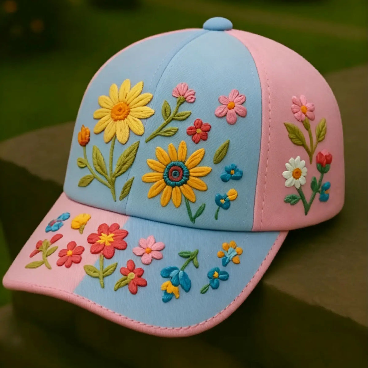 Daisy Patchwork Floral 3D-printed Creature Pattern Cap