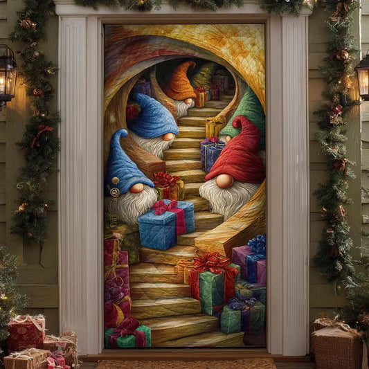 Christmas Gnomes Gift Stairway Quilted Door Cover