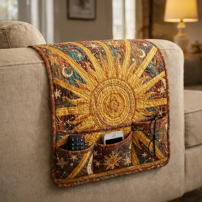 Golden Sunburst Quilted Sofa Armrest Organizer