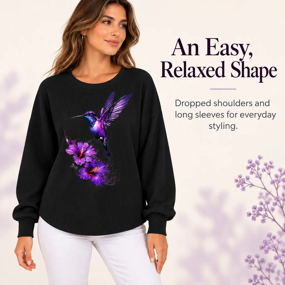 Women's Hummingbird Flower Art Print Casual Sweatshirt
