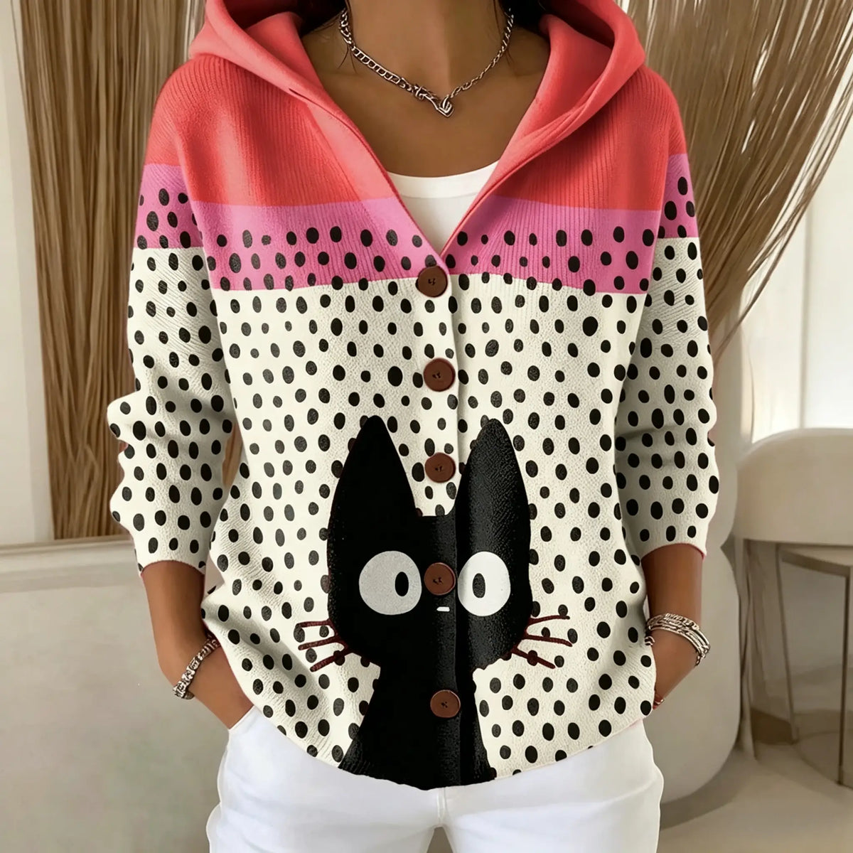 Elegant Button Hooded Sweater