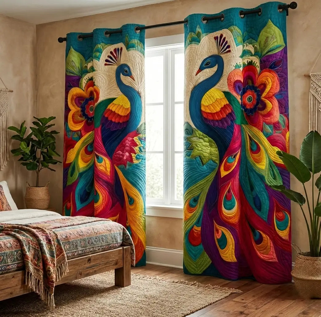 Colorful Feathers Quilted Curtains