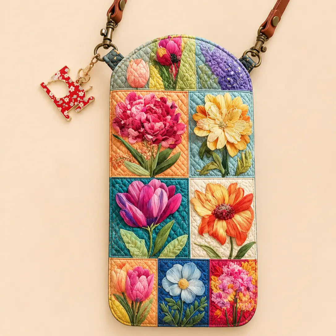 Floral Patchwork Quilted Slim Phone Crossbody Bag