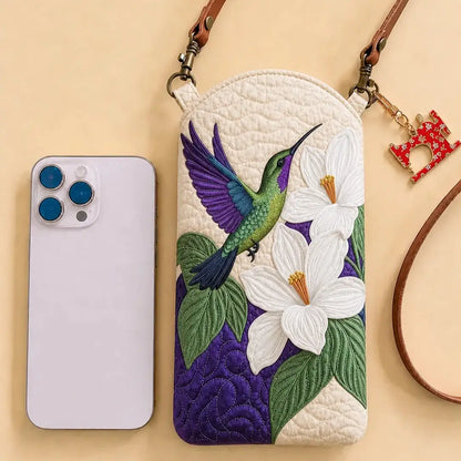 Hummingbird Flower Quilted Slim Phone Crossbody Bag