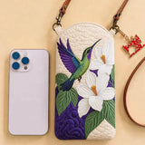 Hummingbird Flower Quilted Slim Phone Crossbody Bag