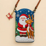 Santa and Reindeer Snowy Christmas Quilted Slim Phone Crossbody Bag