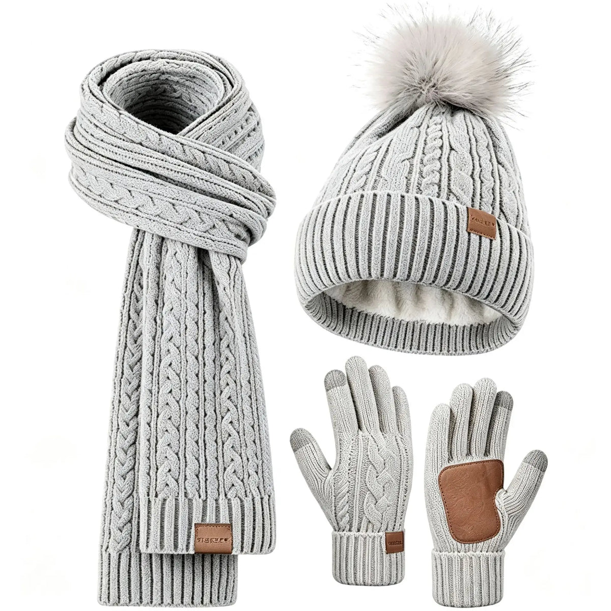 3 in 1 Winter Warmer Beanie Fleece Lined Knit Hat Scarf Gloves Gift Set