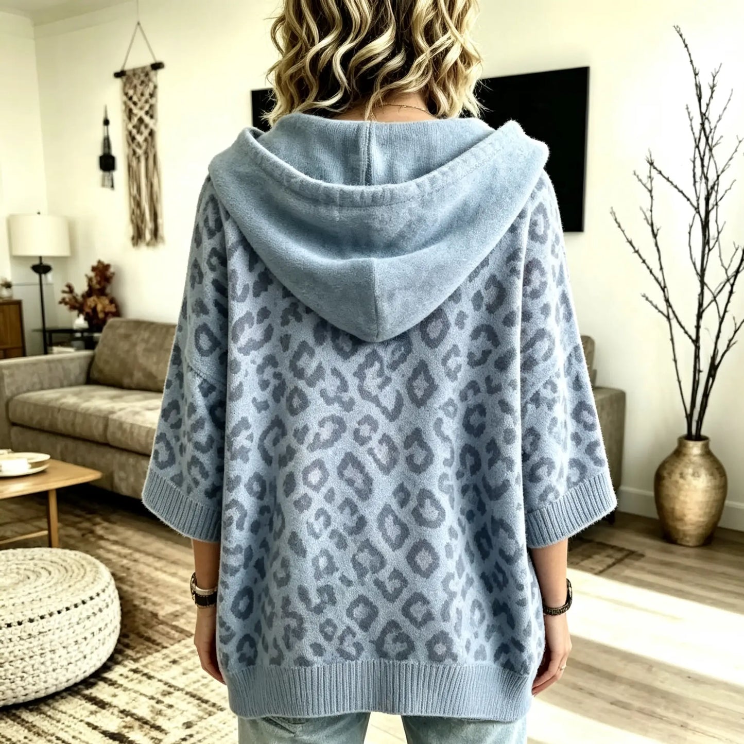 Comfortable And Casual Leopard-print Knitted Hoodie