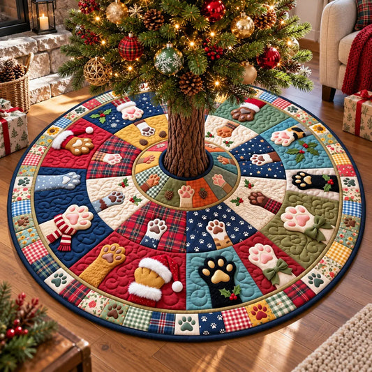 Festive Christmas Paws Quilted Tree Skirt