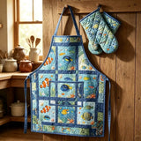 Colorful Reef Fish Quilted Apron Set (2-Piece) – Padded Apron + Heat-Resistant Oven Mitts