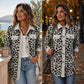 Contrast Rib Collar Leopard Print Corduroy Long Sleeve Shirt Jacket
