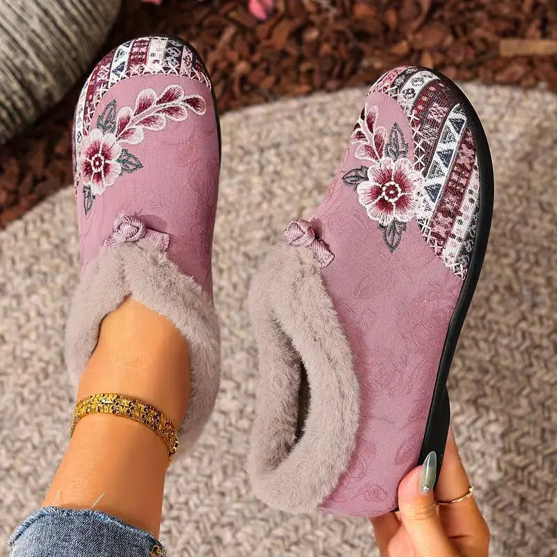 Women’s Winter Ankle Floral Embroidered Shoes