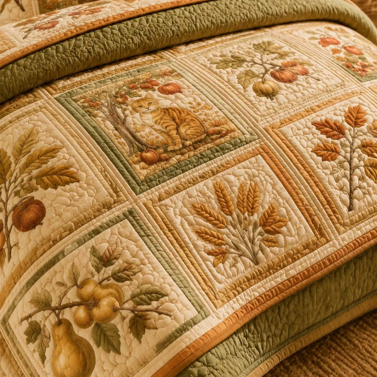 Autumn Orchard Cat Quilted Bedding Set